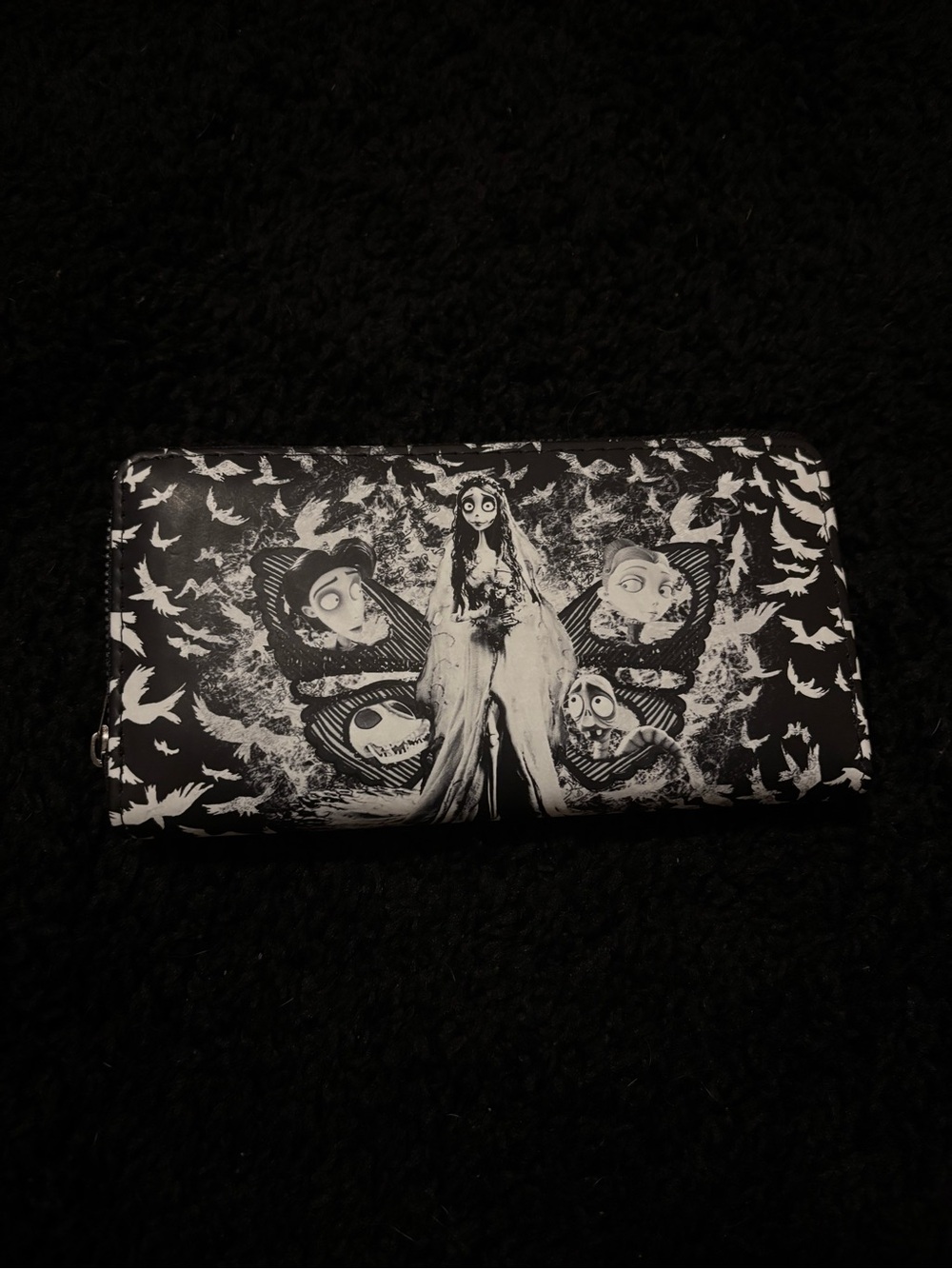 ROMWE Black and White Gothic Butterfly Zip Wallet